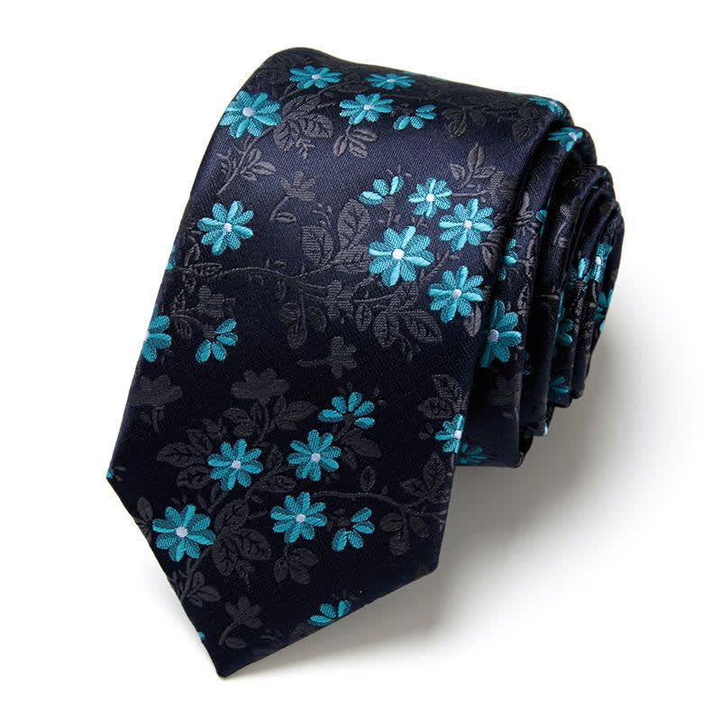 Cravate élégante à motif floral bleu marine pour homme - Bleu marine - image 0