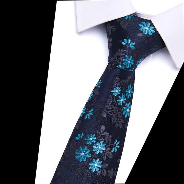 Cravate élégante à motif floral bleu marine pour homme