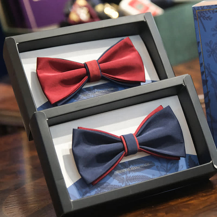 Nœud papillon double épaisseur bicolore bleu marine bordeaux pour homme