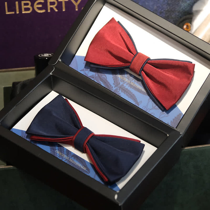 Nœud papillon double épaisseur bicolore bleu marine bordeaux pour homme