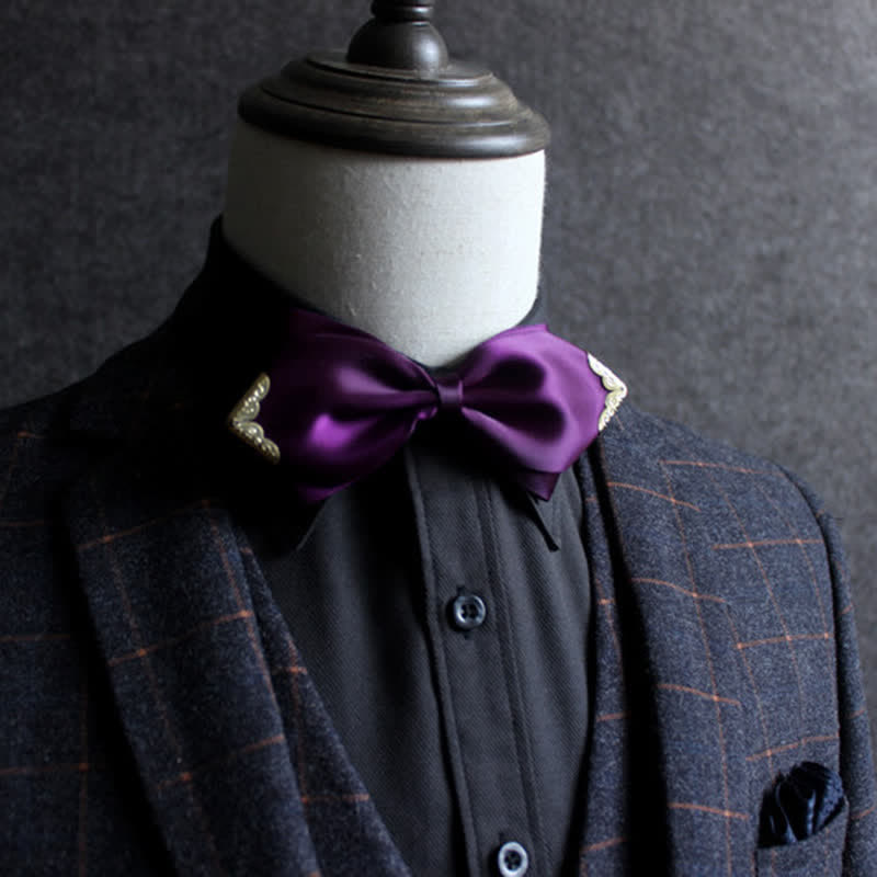 Nœud papillon classique à pointe dorée de couleur unie pour homme