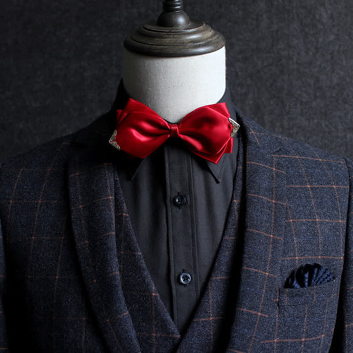 Nœud papillon classique à pointe dorée de couleur unie pour homme