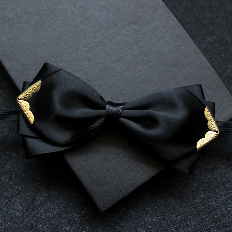Nœud papillon classique à pointe dorée de couleur unie pour homme