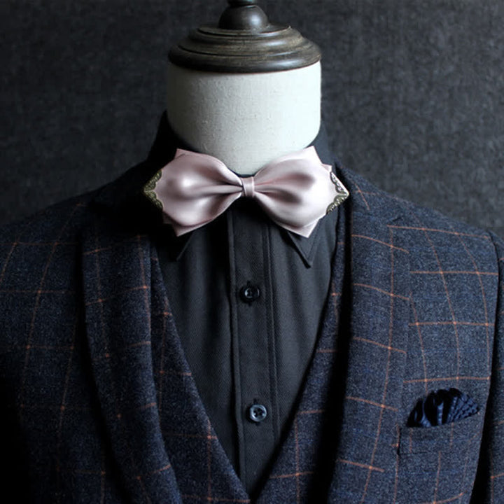 Nœud papillon classique à pointe dorée de couleur unie pour homme