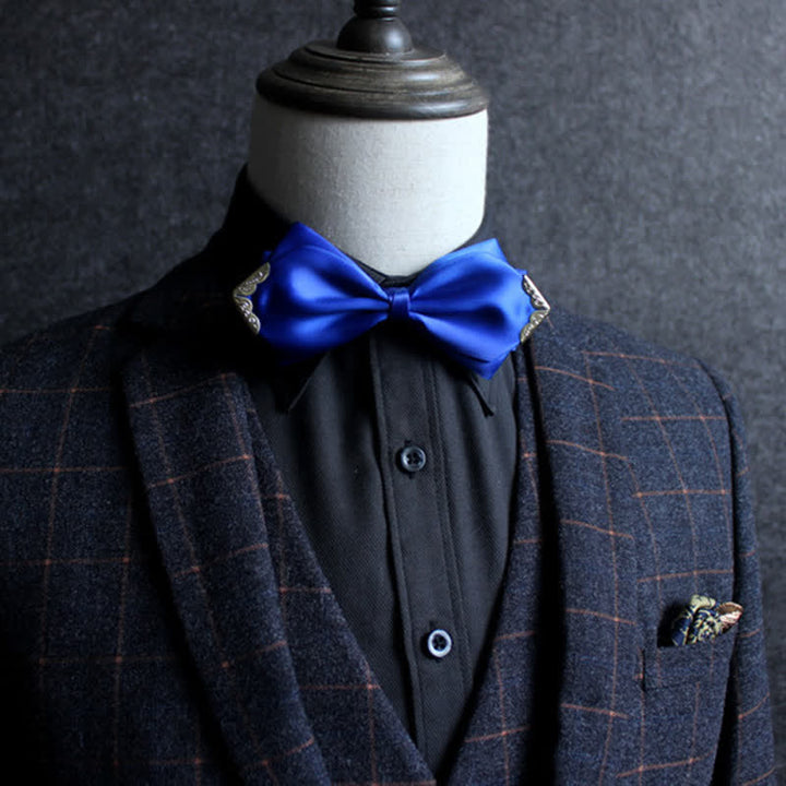 Nœud papillon classique à pointe dorée de couleur unie pour homme