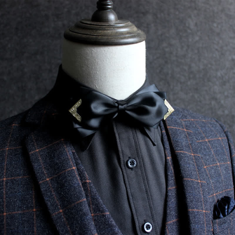 Nœud papillon classique à pointe dorée de couleur unie pour homme