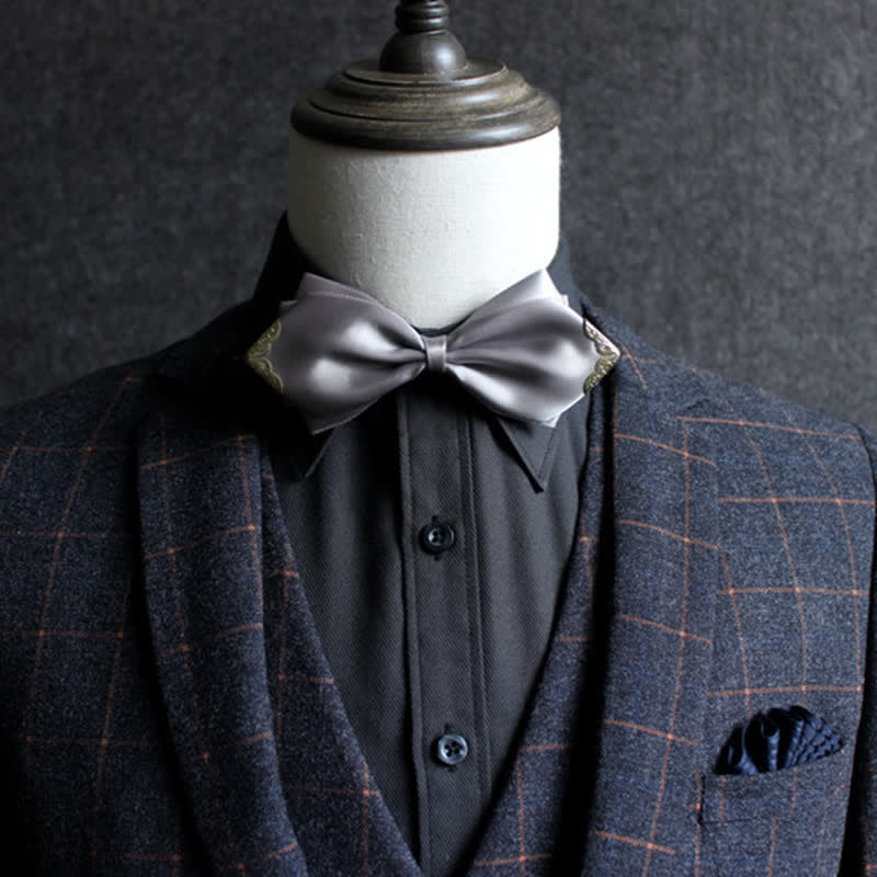 Nœud papillon classique à pointe dorée de couleur unie pour homme