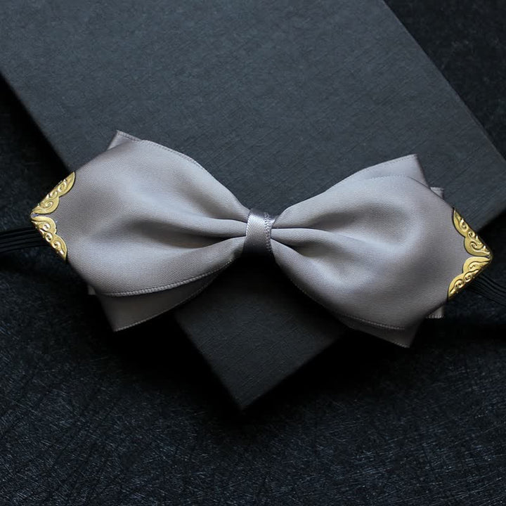 Nœud papillon classique à pointe dorée de couleur unie pour homme