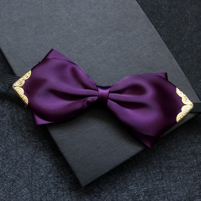 Nœud papillon classique à pointe dorée de couleur unie pour homme