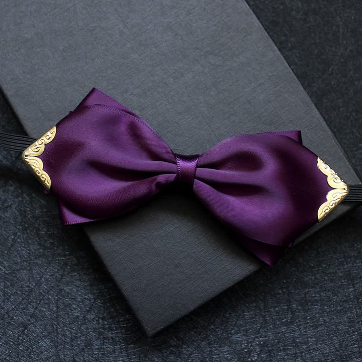 Nœud papillon classique à pointe dorée de couleur unie pour homme