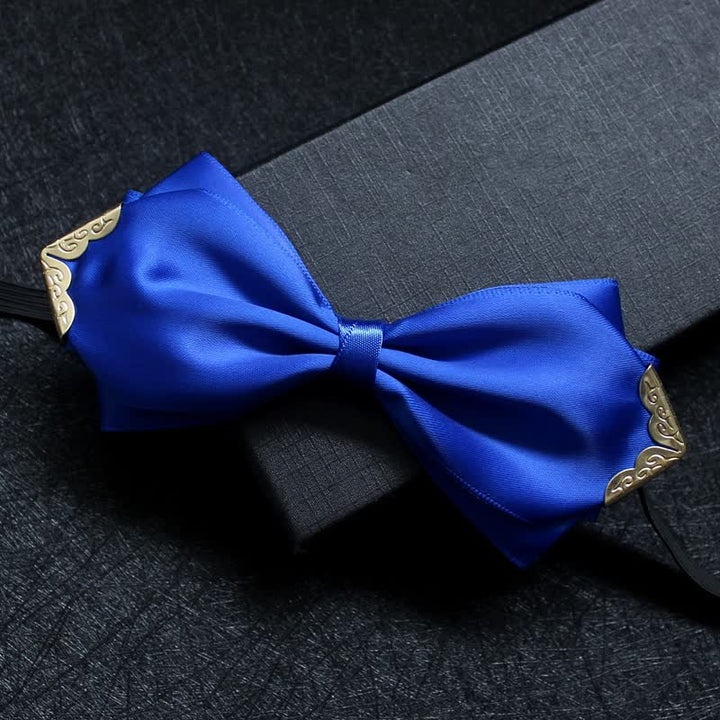 Nœud papillon classique à pointe dorée de couleur unie pour homme