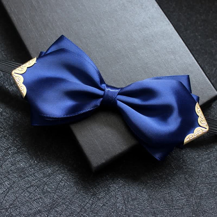 Nœud papillon classique à pointe dorée de couleur unie pour homme