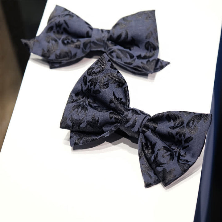 Nœud papillon de mariage en jacquard bleu foncé vintage pour homme