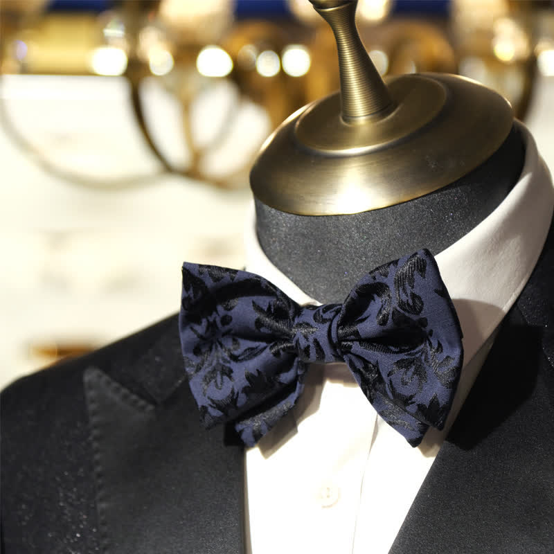 Nœud papillon de mariage en jacquard bleu foncé vintage pour homme