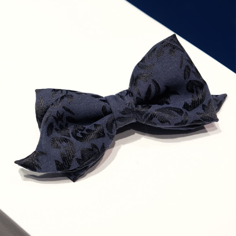 Nœud papillon de mariage en jacquard bleu foncé vintage pour homme