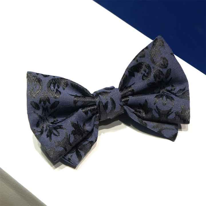 Nœud papillon de mariage en jacquard bleu foncé vintage pour homme