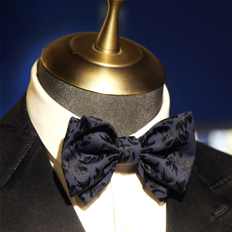 Nœud papillon de mariage en jacquard bleu foncé vintage pour homme