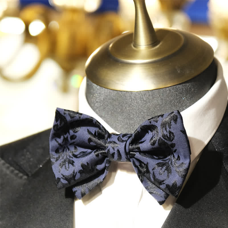 Nœud papillon de mariage en jacquard bleu foncé vintage pour homme