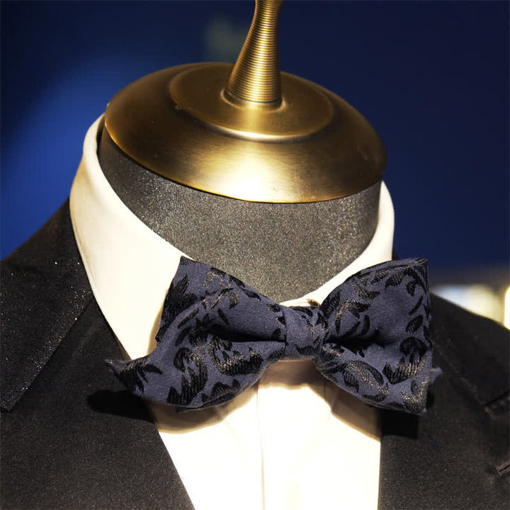 Nœud papillon de mariage en jacquard bleu foncé vintage pour homme