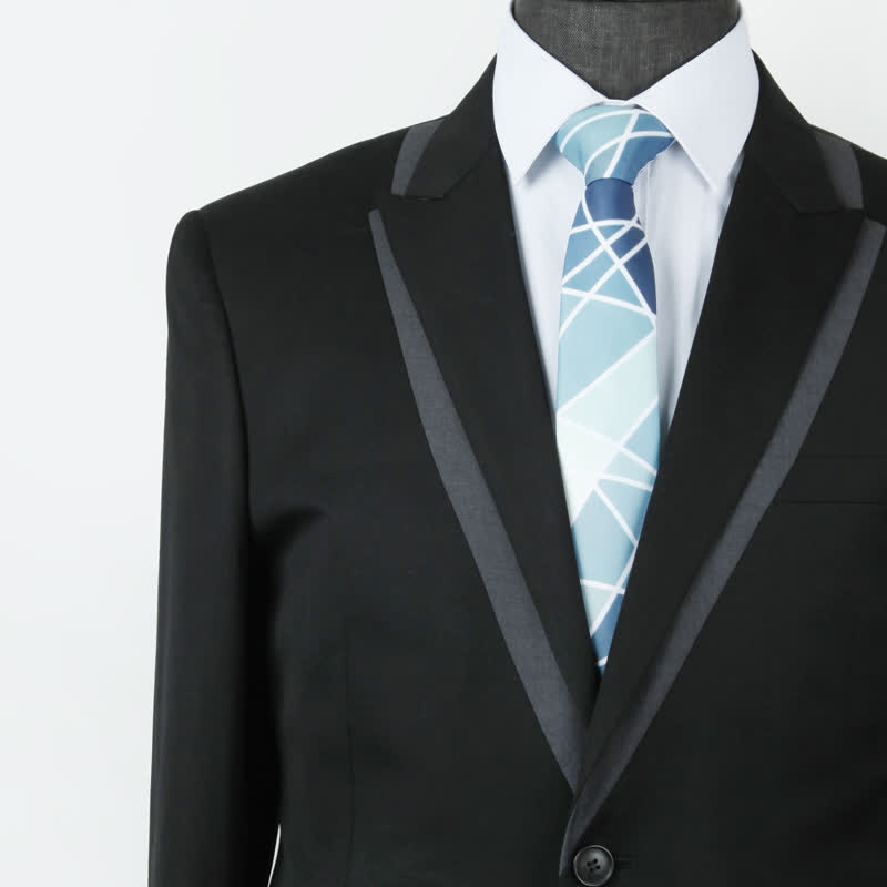 Cravate à imprimé géométrique bleu et blanc pour homme