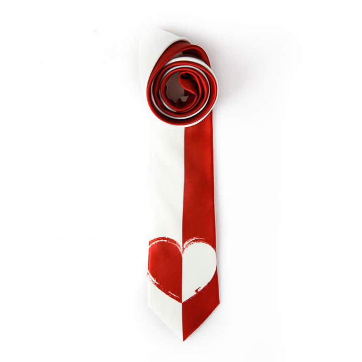 Cravate pour homme à motif cœurs contrastés rouge et blanc