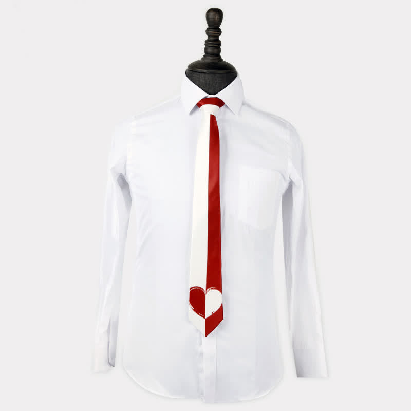 Cravate pour homme à motif cœurs contrastés rouge et blanc