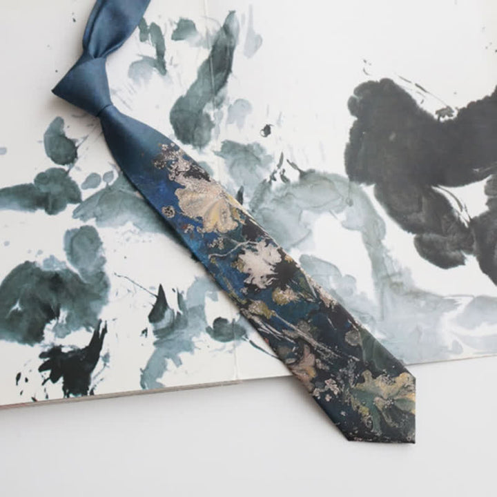 Cravate pour homme avec motif feuille de lotus bleu et vert