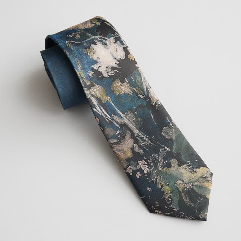 Cravate pour homme avec motif feuille de lotus bleu et vert