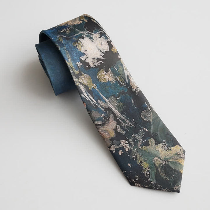 Cravate pour homme avec motif feuille de lotus bleu et vert