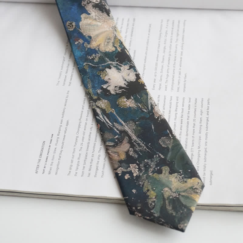 Cravate pour homme avec motif feuille de lotus bleu et vert