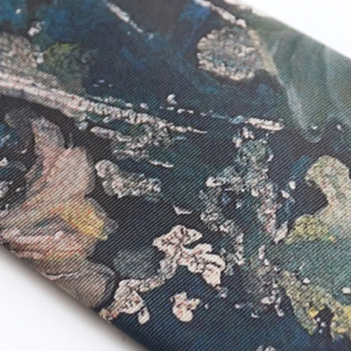 Cravate pour homme avec motif feuille de lotus bleu et vert