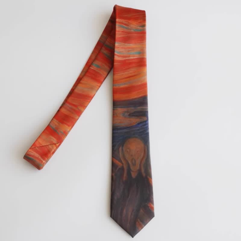 Cravate rouge rouille pour homme avec peinture à l'huile The Scream