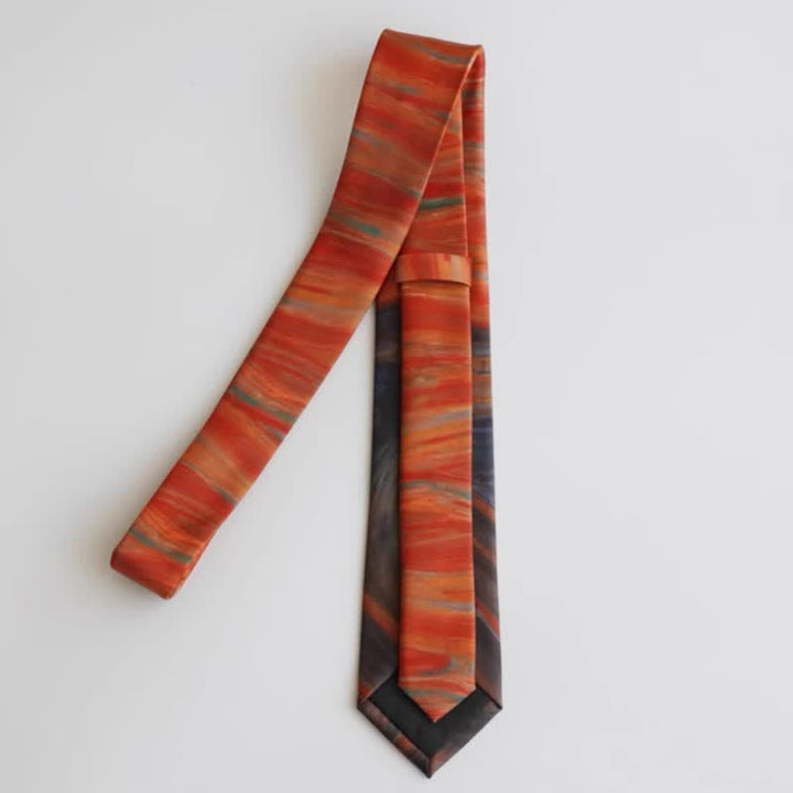 Cravate rouge rouille pour homme avec peinture à l'huile The Scream