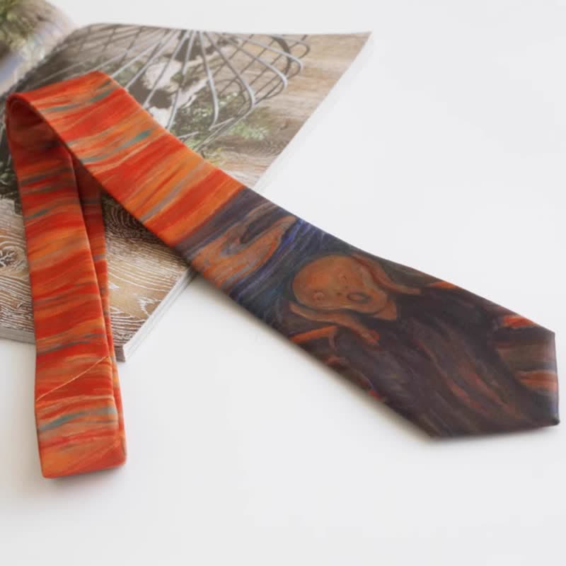 Cravate rouge rouille pour homme avec peinture à l'huile The Scream