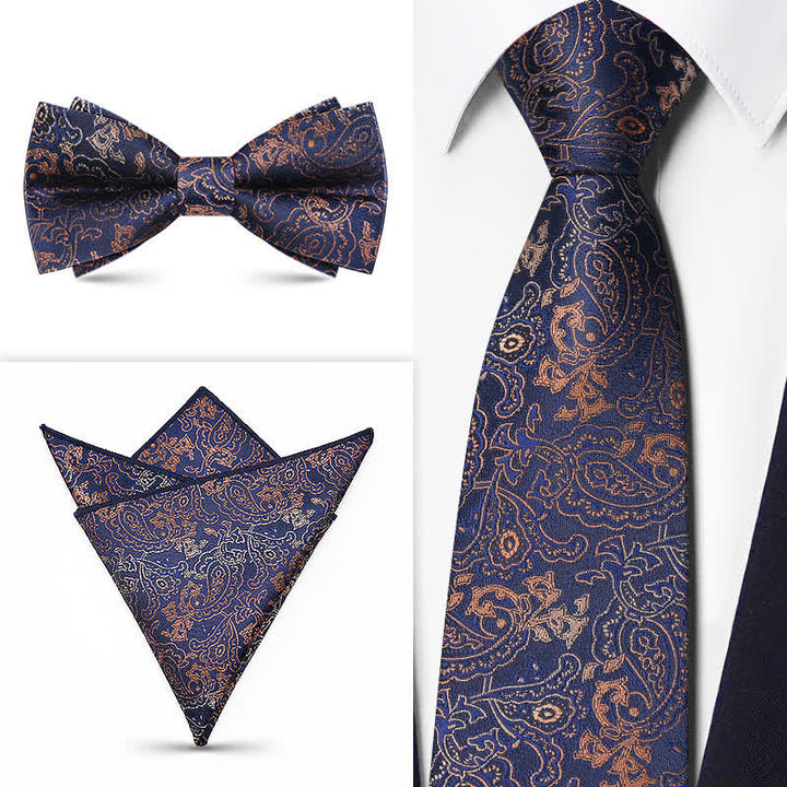 Ensemble de 3 cravates à nœud papillon Paisley pour homme de la série Brown