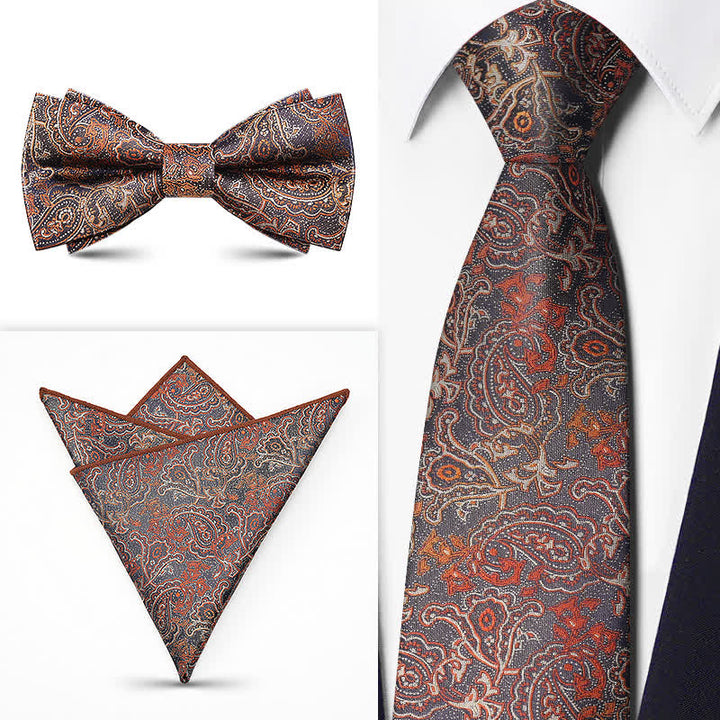 Ensemble de 3 cravates à nœud papillon Paisley pour homme de la série Brown