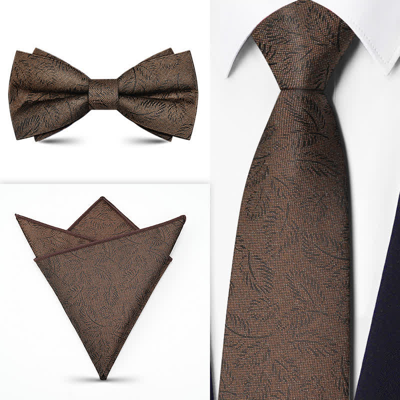 Ensemble de 3 cravates à nœud papillon Paisley pour homme de la série Brown