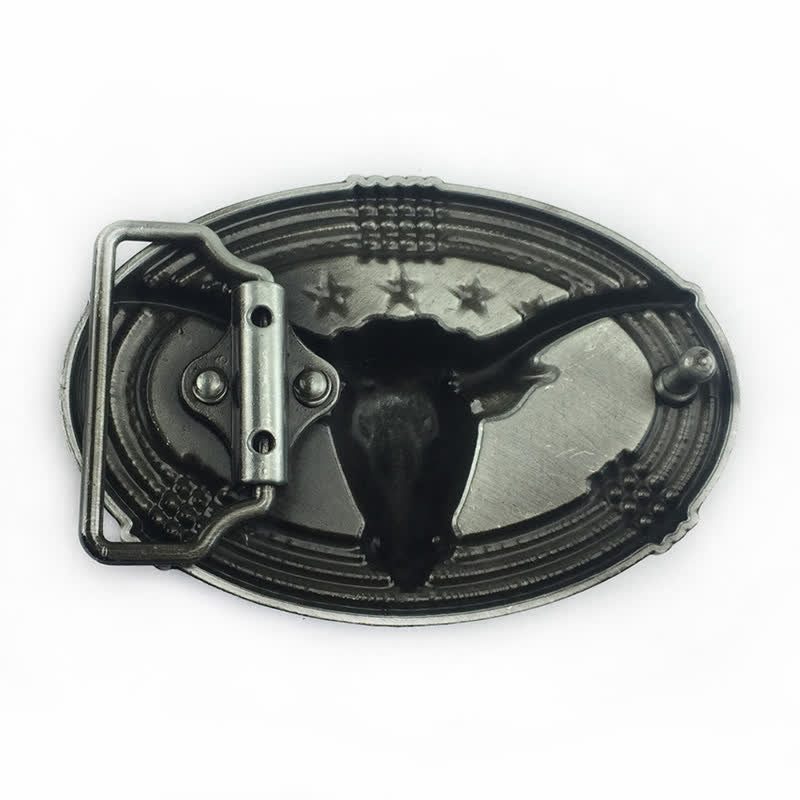 Ceinture en cuir à boucle tête de taureau rétro à cinq étoiles pour homme