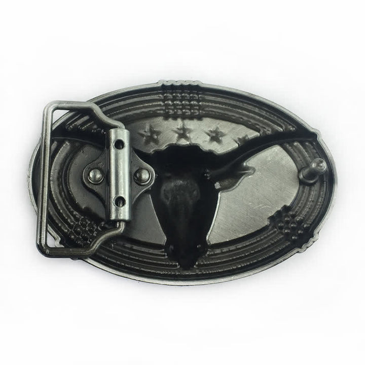 Ceinture en cuir à boucle tête de taureau rétro à cinq étoiles pour homme