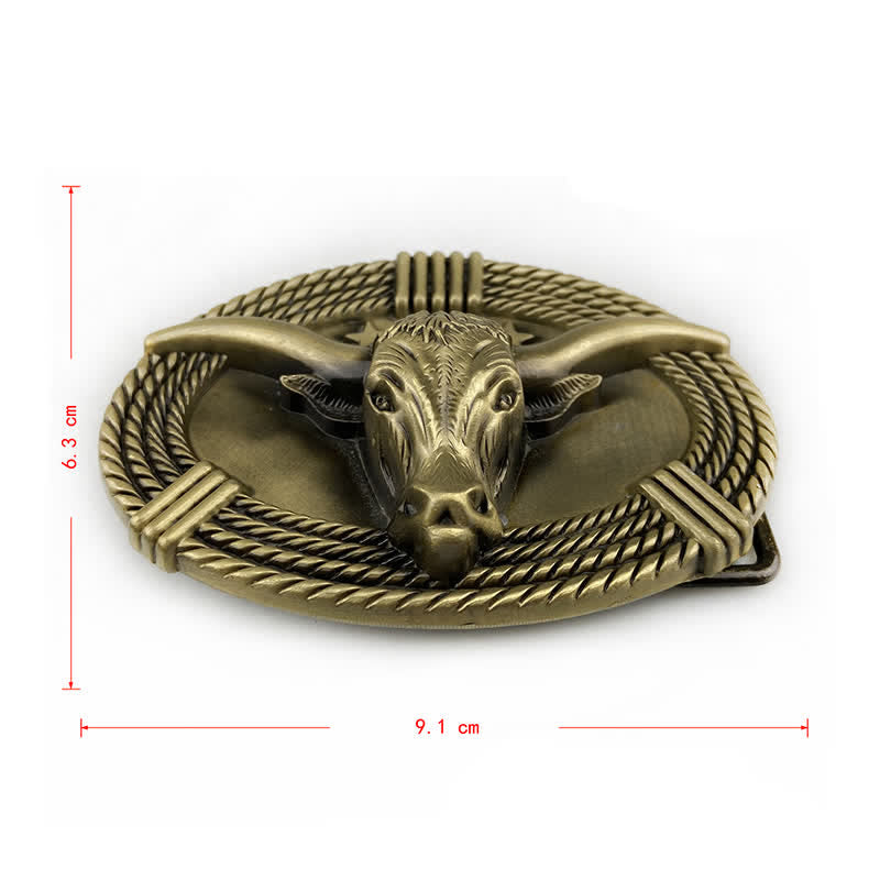 Ceinture en cuir à boucle tête de taureau rétro à cinq étoiles pour homme
