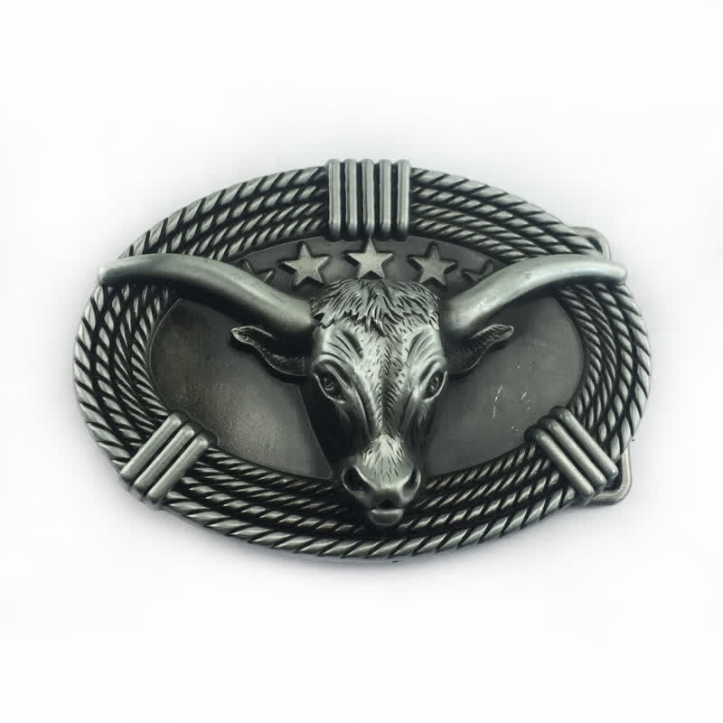 Ceinture en cuir à boucle tête de taureau rétro à cinq étoiles pour homme