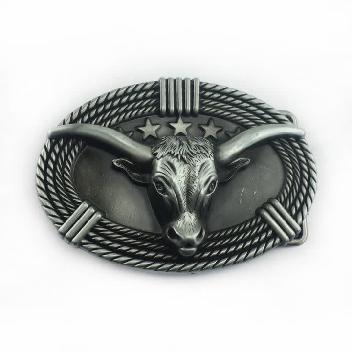 Ceinture en cuir à boucle tête de taureau rétro à cinq étoiles pour homme