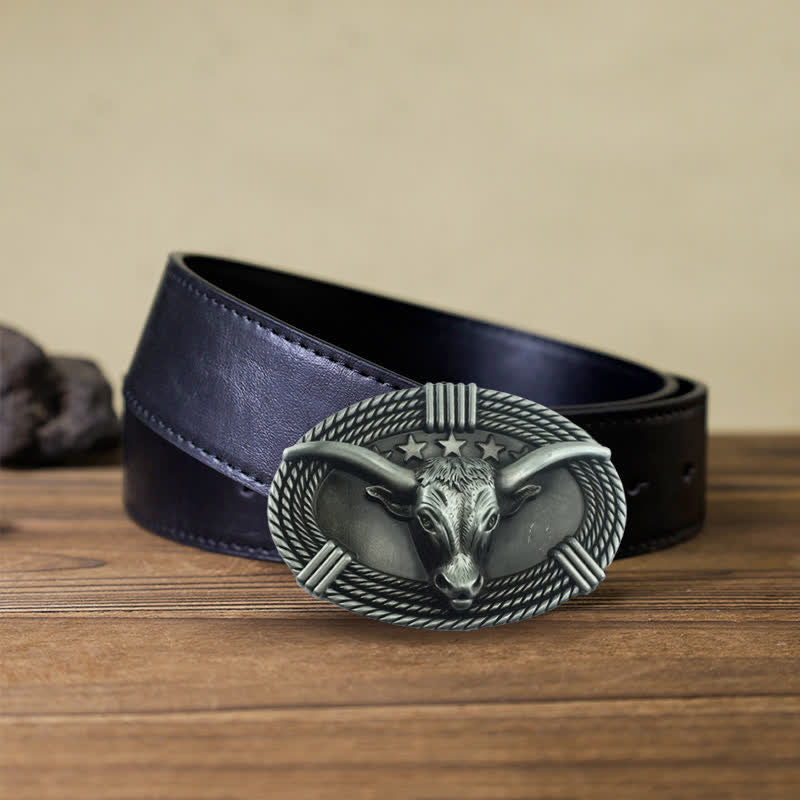 Ceinture en cuir à boucle tête de taureau rétro à cinq étoiles pour homme