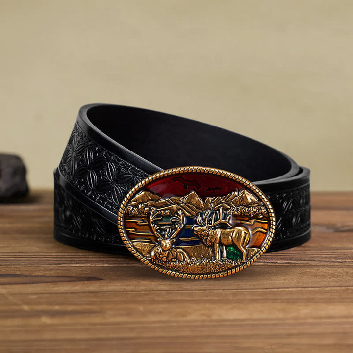 Ceinture en cuir à boucle en émail pour homme avec motif cerf sauvage