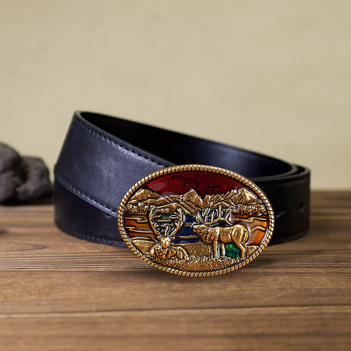 Ceinture en cuir à boucle en émail pour homme avec motif cerf sauvage