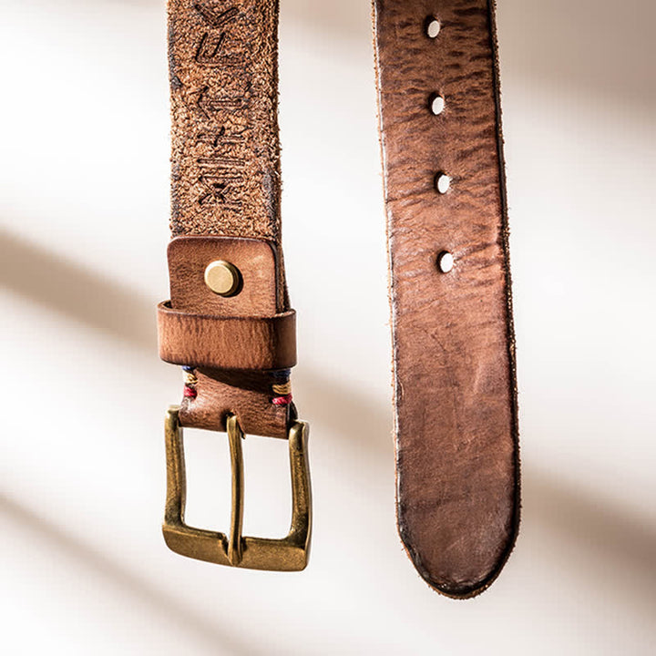 Ceinture en cuir décontractée avec lettres gravées rétro pour vêtements de travail