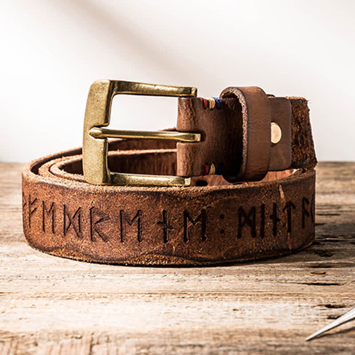 Ceinture en cuir décontractée avec lettres gravées rétro pour vêtements de travail