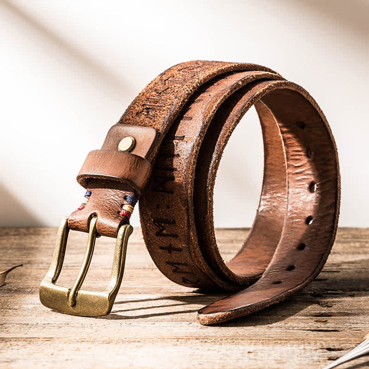 Ceinture en cuir décontractée avec lettres gravées rétro pour vêtements de travail