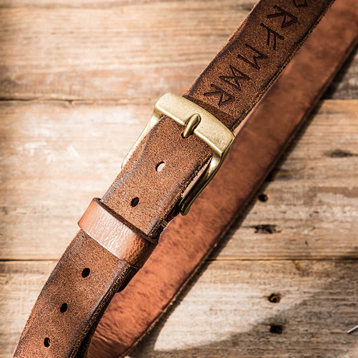 Ceinture en cuir décontractée avec lettres gravées rétro pour vêtements de travail