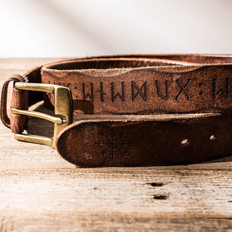 Ceinture en cuir décontractée avec lettres gravées rétro pour vêtements de travail